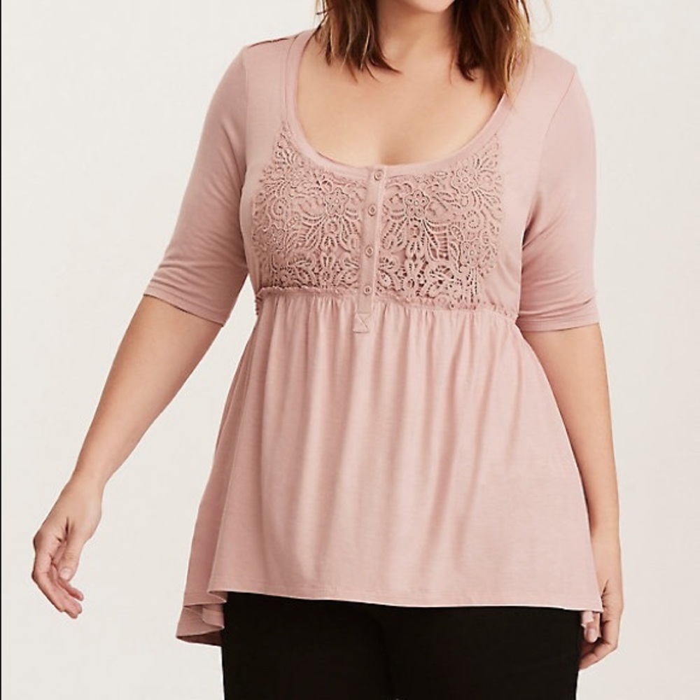 NWOT Torrid Lace Inset Babydoll Tee